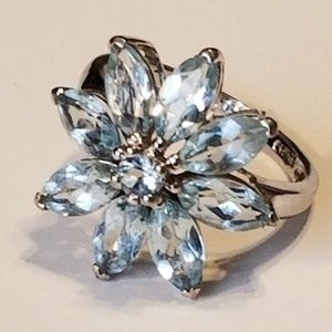 VINTAGE Blue Topaz Flower Sterling Silver Ring